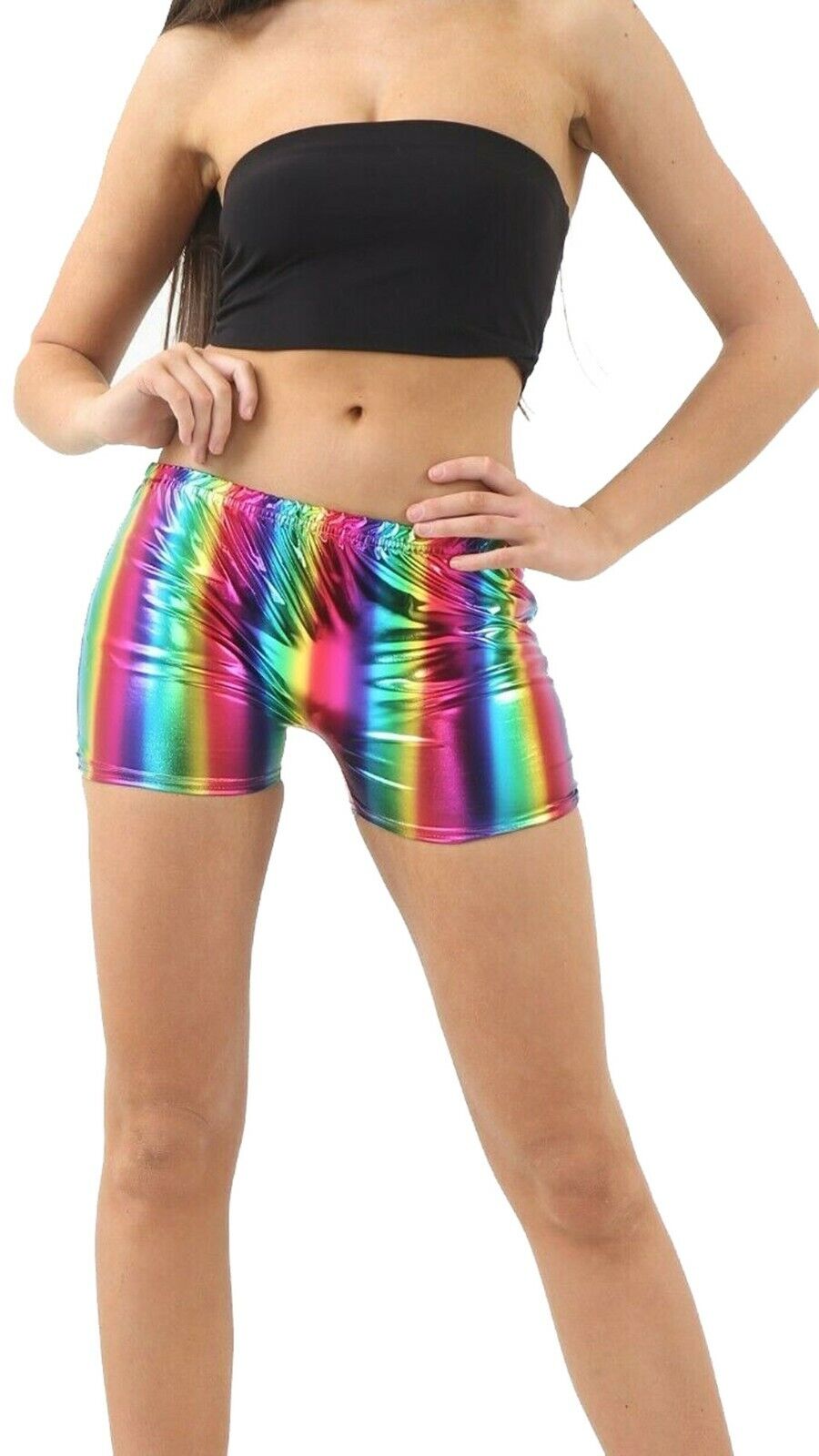 Unisex Shiny Metallic Rainbow Pride Hot Pants