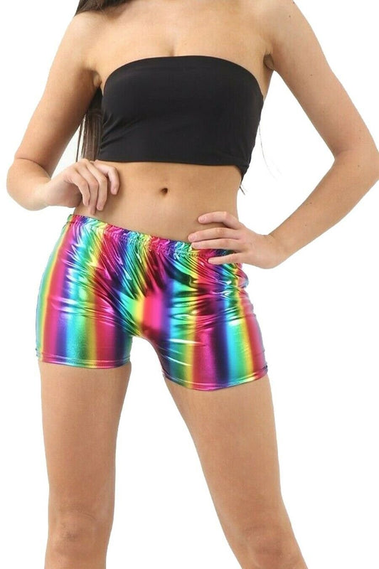 Unisex Shiny Metallic Rainbow Pride Hot Pants