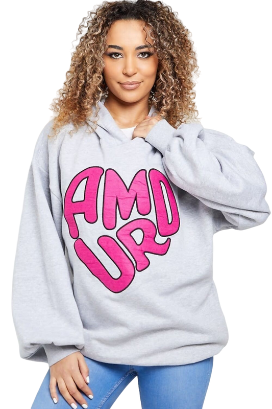 Amour Slogan Oversized Hooded Sweatshirt Hoodie