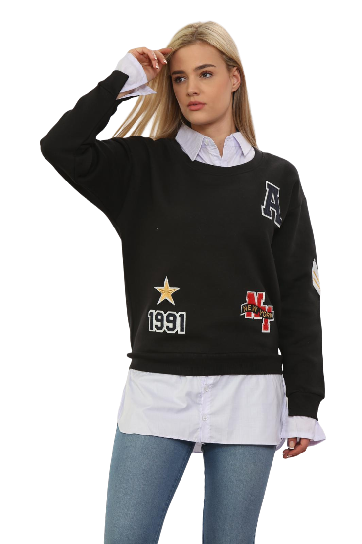 Oversized Badge Motif Varsity Sweatshirt Jumper