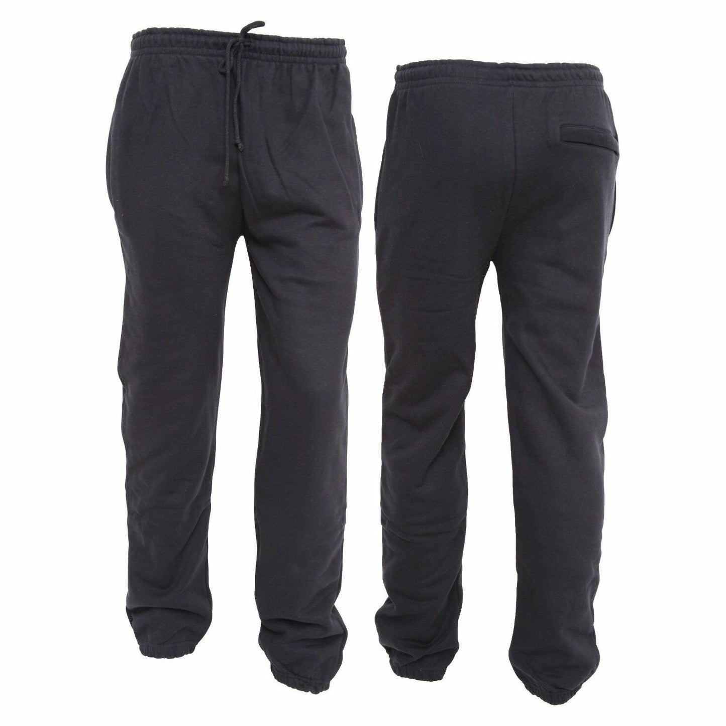 Men's Jogging Bottoms In Navy With Elasticated Ankles & Waist. The Waist Has A Drawstring Fastening Also. Sizes Start At Medium And Go To A X-Large.