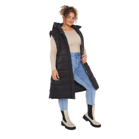 Plus Size Hooded Gilet Long Padded Coat