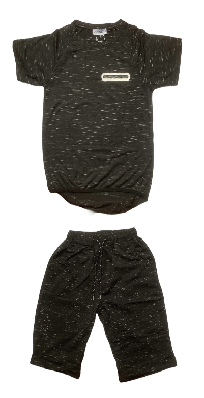 Black T-Shirt & Short Set Age 3 To 14 T-Shirt Is Short Sleeve & False Zip Effect On The Front Shorts Are Elasticated Waist With Drawstring & Pockets 35% Cotton & 65% Polyester