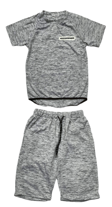  Grey T-Shirt & Short Set Age 3 To 14 T-Shirt Is Short Sleeve & False Zip Effect On The Front Shorts Are Elasticated Waist With Drawstring & Pockets 35% Cotton & 65% Polyester