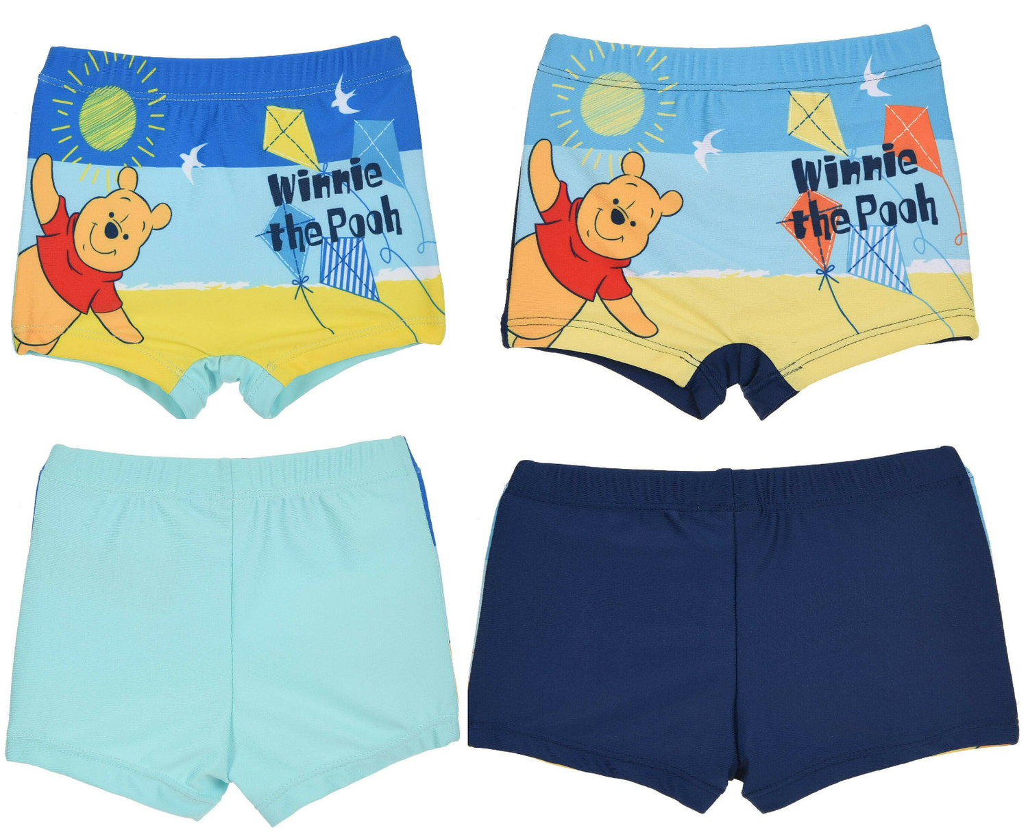 Boys Winnie The Pooh Swimming Trunks. These Have A Cute Winnie Pooh Design On The Front And Plain Colour On The Back. Available In Sizes 12 Months, 18 Months, 24 Months, 36 Months. These Are An Official Disney Product.