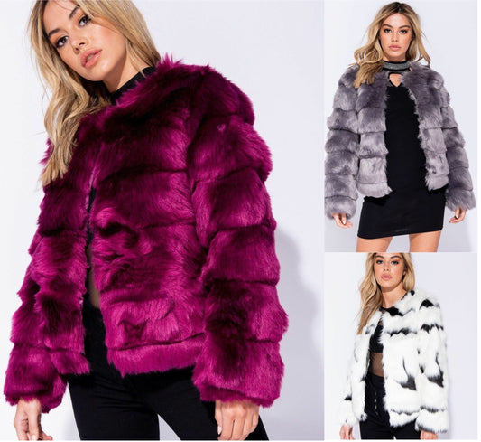 Faux Fur Jacket Formal Evening Party Satin Lined Coat
