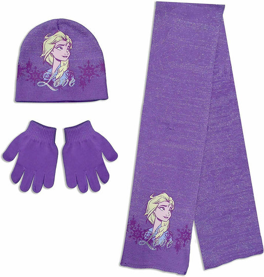 Children's Licensed Frozen 3 Piece Purple Winter Accessories Set. Ages 2-8.