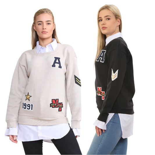 Oversized Badge Motif Varsity Sweatshirt Jumper