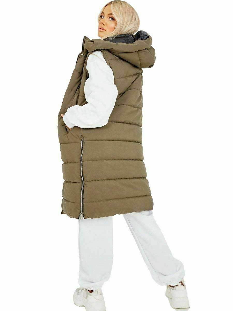 Hooded Long Padded Gilet Jacket Waist Coat