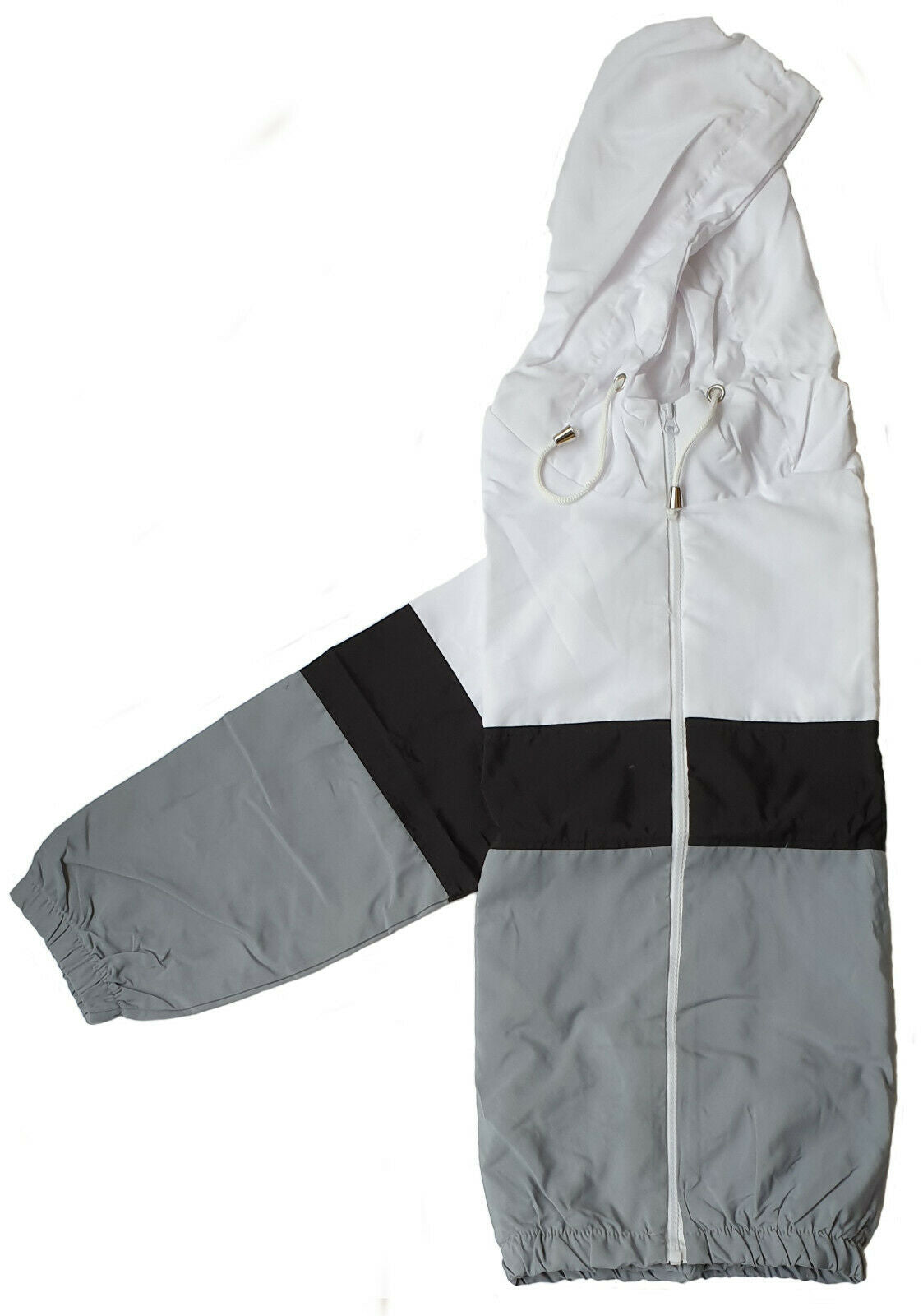 Ladies Contrast Windbreaker In Black, Grey & White Stripe.