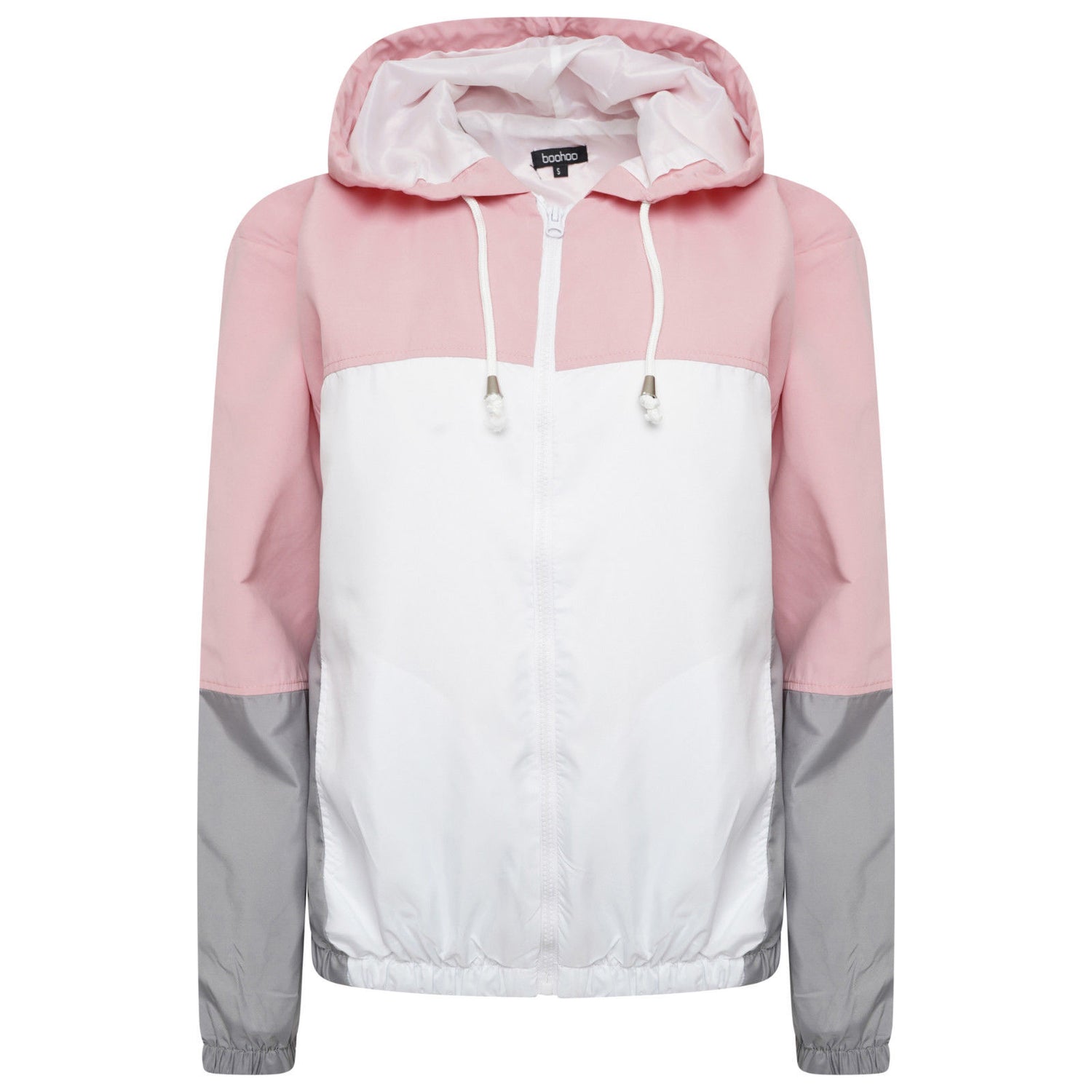 Ladies Contrast Windbreaker In Pale Pink, White & Grey Block