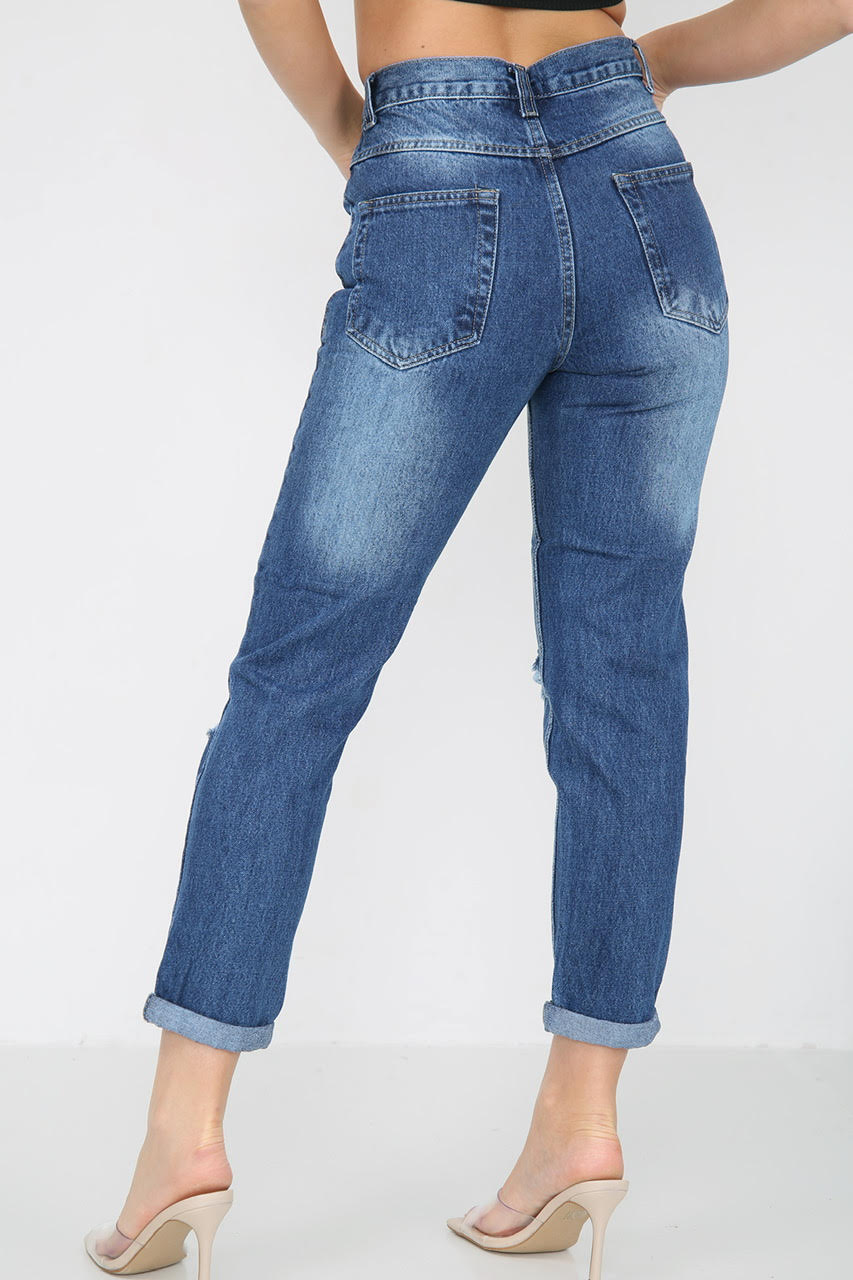 Ladies Dark Wash Loose Fit Jeans. Sizes 6 To 14 Back Image