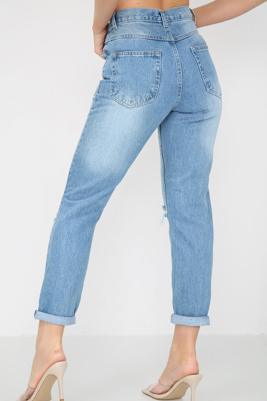 Ladies Light Wash Loose Fit Jeans, Sizes 6 To 14, Back Image