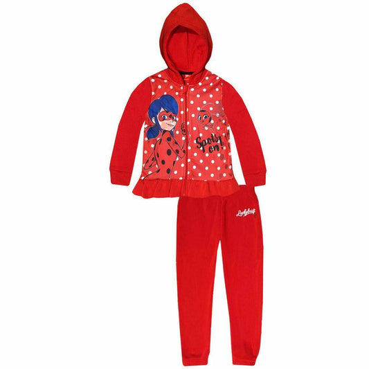 Miraculous Tales Of Ladybug & Cat Noir Red Tracksuit, Ages 4, 5, 6, 8, Jacket Has White Polka Dots, Hood, Zip & Pockets, Jogging Bottoms Are Black Elasticated Waist, 100% Polyester, Official Merchandise