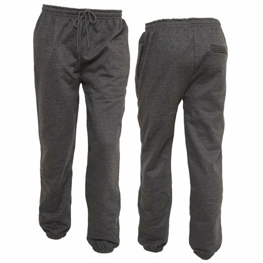 Men's Jogging Bottoms In Charcoal Grey. They have Elasticated Ankles And Waist. Waist Also Has Drawstring Fastening. Sizes Start At A Medium And Go To X-Large.