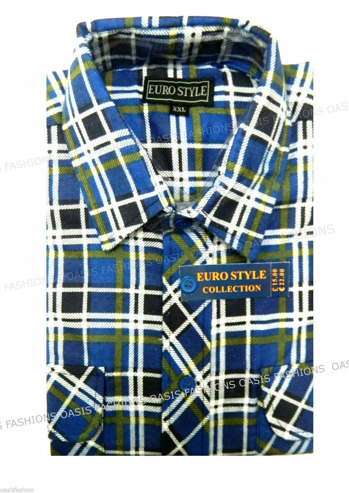 Men's Lumberjack Flannel Shirt Blue, White & Green Check Shirt.
