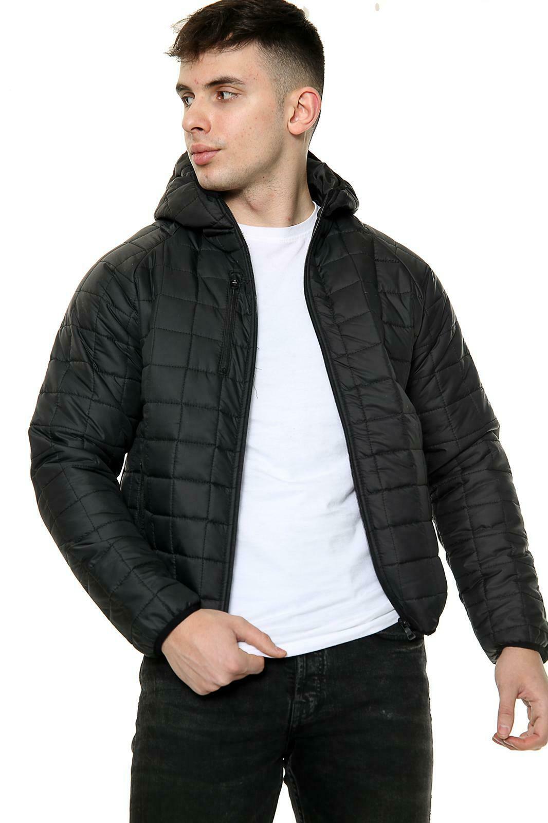 Men's Bubble Jackets With Hood In Black. They Are Front Zip Fastening With 2 Side Pockets A Breast Outer Pocket And Also An Inner Pocket. Available In Navy Also From Size Small With Chest Size Of Up To 42" To A 2 X _large Which Goes Up To A Chest Size Of Up To 50"