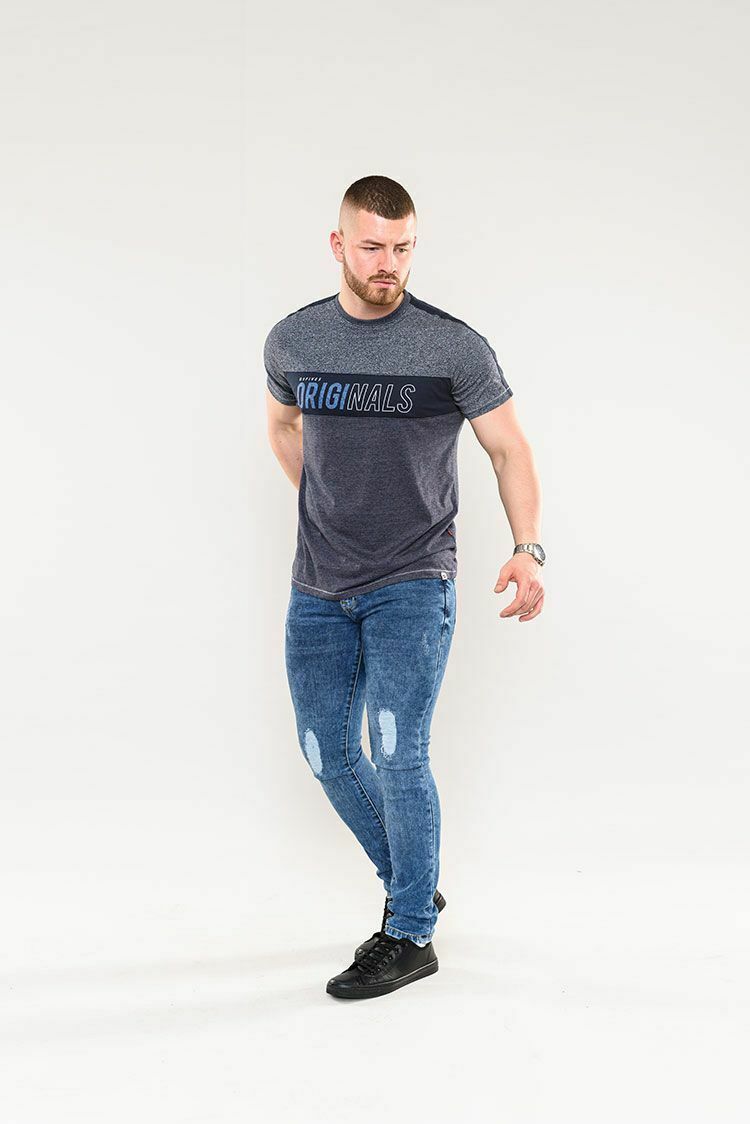 Men's Short Sleeve T-Shirt With "Originals" Front Logo 2 Tone Grey,  Small To X-Large, 60% Cotton & 40% Polyester