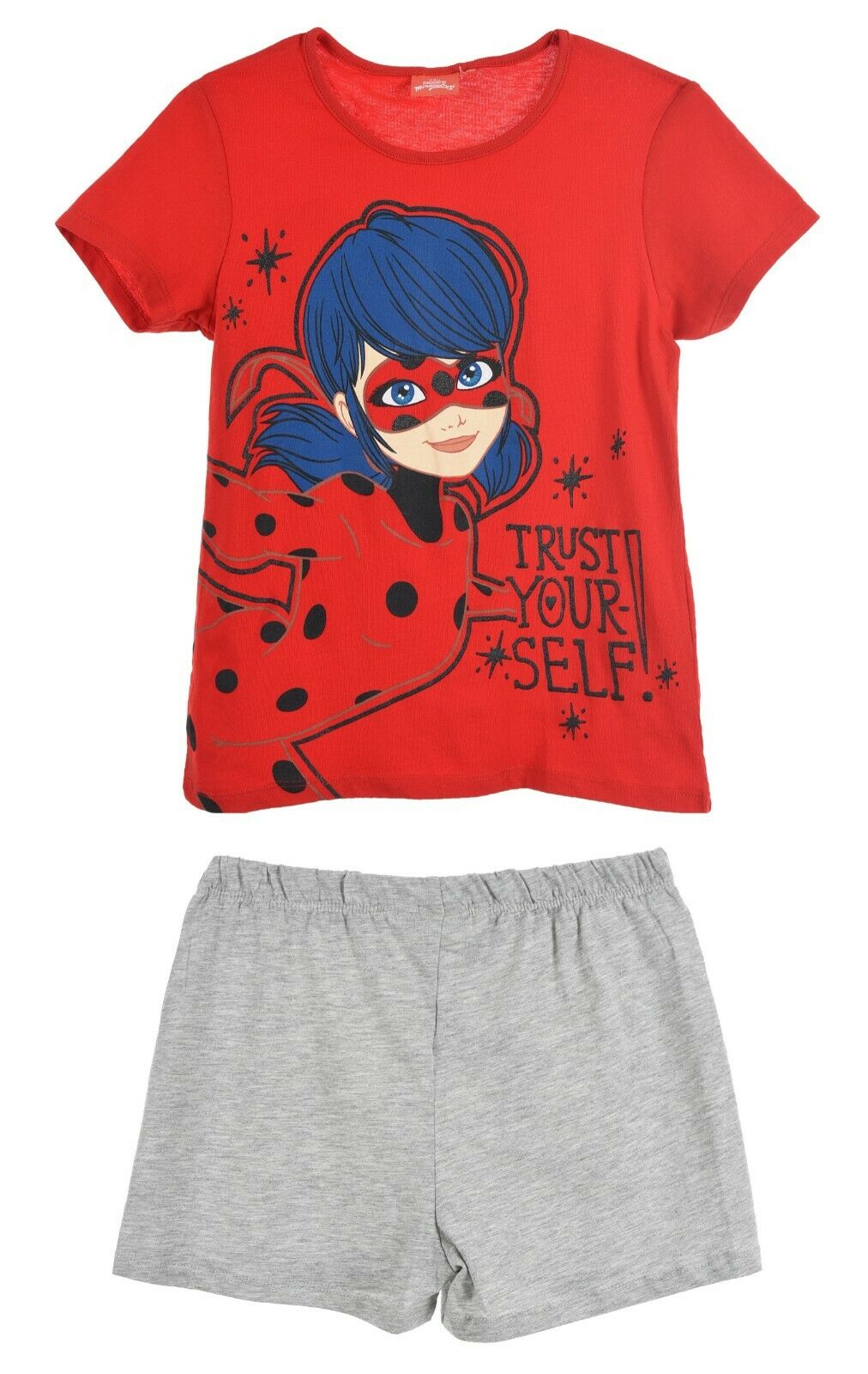 Miraculous Ladybug & Cat Noir Red & Grey Pyjama Short Set. Ages 4, 5, 6, 8, 95% Cotton & 5% Viscose
