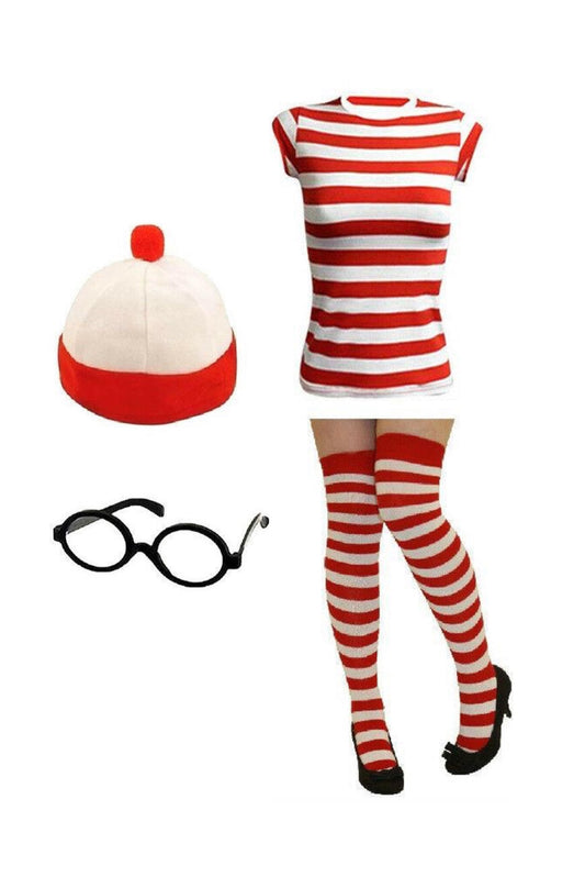 Women’s Where's Wally Nerd Geek Costume 4-Piece Set