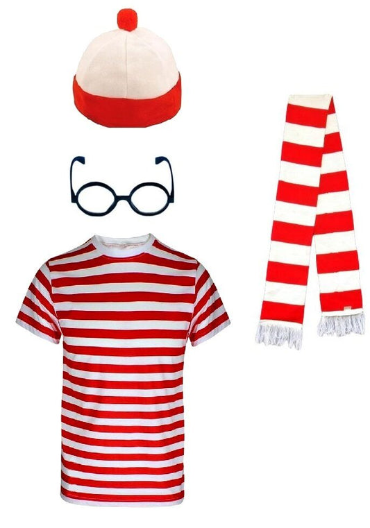 Kids Where's Wally Nerd Geek Costume 4-Piece Set